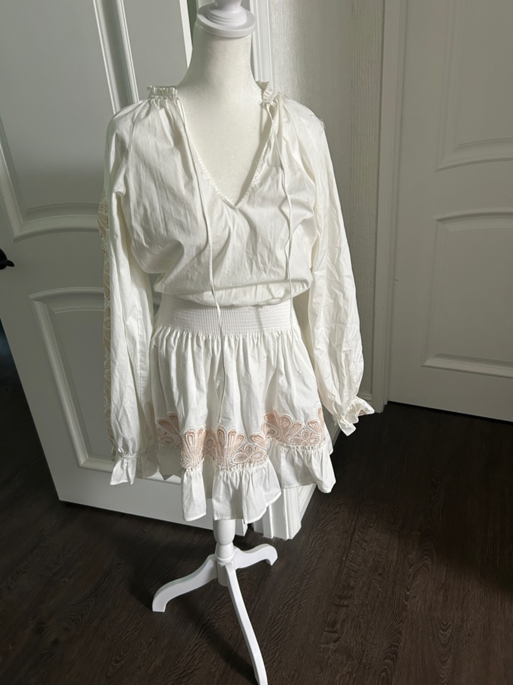 Ramy Brook White Mini Dress with Peach Embroidery